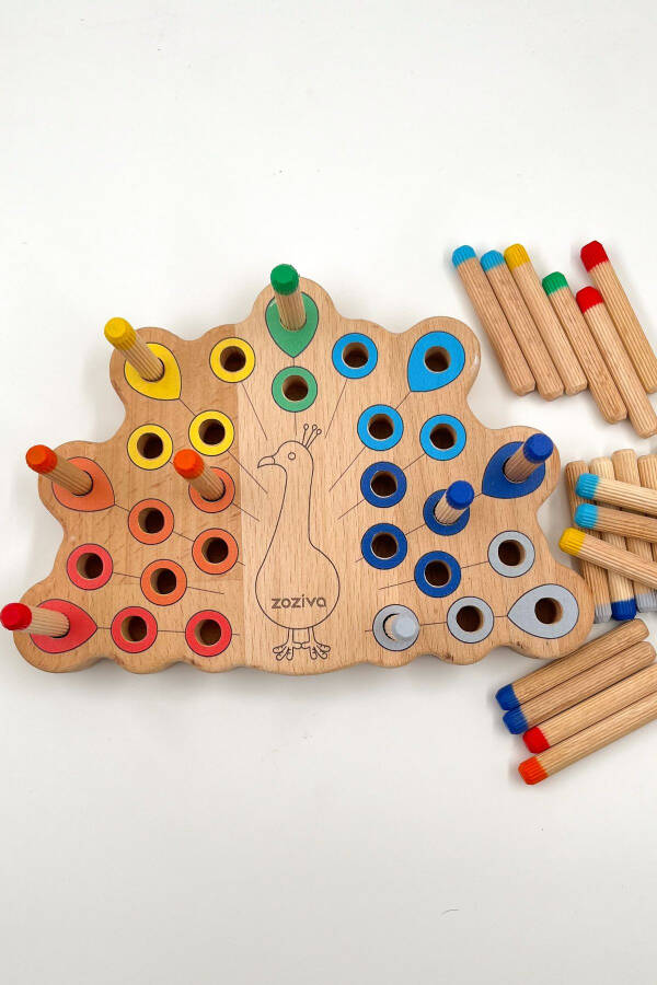 Montessori Educational Wooden Toy - Stacking Colorful Wooden Peacock Toy - 5