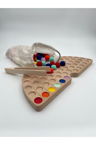 Montessori Educational Wooden Toy - Wooden Rainbow and Colorful Felt Balls - 4