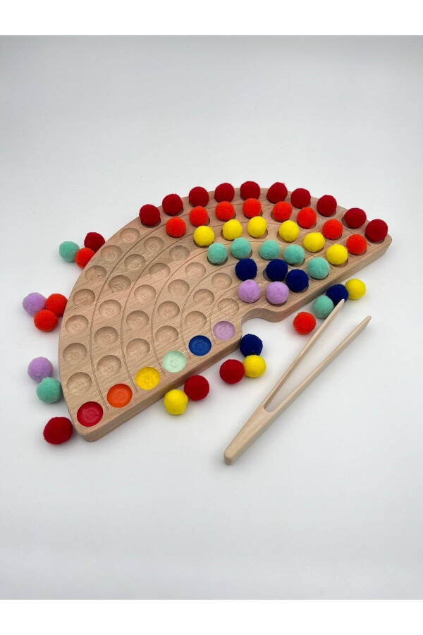 Montessori Eğitici Ahşap Oyuncak – Ahşap Gökkuşağı Ve Renkli Keçe Topları - kayın - 3