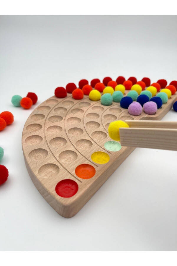 Montessori Eğitici Ahşap Oyuncak – Ahşap Gökkuşağı Ve Renkli Keçe Topları - kayın - 5