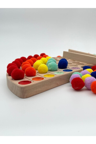 Montessori Eğitici Ahşap Oyuncak – Ahşap Gökkuşağı Ve Renkli Keçe Topları - kayın - 6