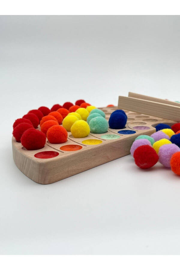 Montessori Eğitici Ahşap Oyuncak – Ahşap Gökkuşağı Ve Renkli Keçe Topları - kayın - 6