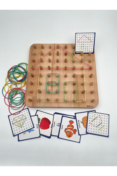 Montessori Eğitici Ahşap Oyuncak – Geoboard / Lastik Geçirme Çocuk Oyuncağı - 2