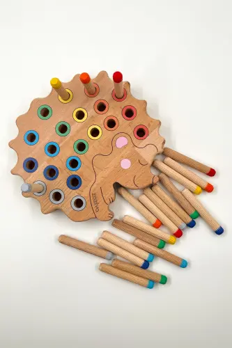 Montessori Eğitici Ahşap Oyuncak – Tak Çıkar Renkli Ahşap Bebek Kirpi Oyuncak - Bebek Kirpi Tak-Çıkar Oyuncağı - 2