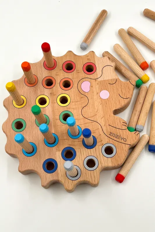 Montessori Eğitici Ahşap Oyuncak – Tak Çıkar Renkli Ahşap Bebek Kirpi Oyuncak - Bebek Kirpi Tak-Çıkar Oyuncağı - 5