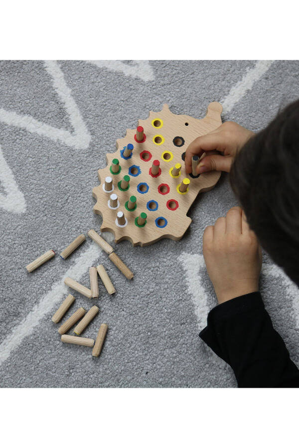 Montessori Eğitici Ahşap Oyuncak – Tak Çıkar Renkli Ahşap Kirpi Oyuncak - 7