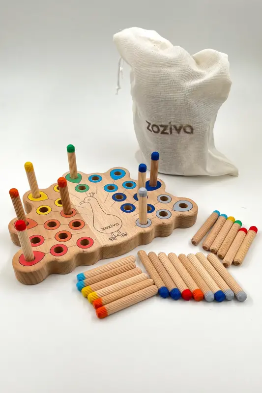 Montessori Eğitici Ahşap Oyuncak – Tak Çıkar Renkli Ahşap Tavus Kuşu Oyuncak - Tavus Kuşu Tak-Çıkar Oyuncağı - 3
