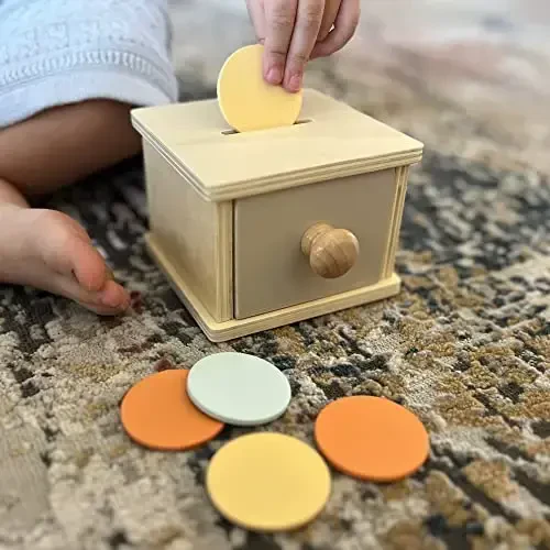 Montessori Mama Montessori Coin Box, Montessori Toys for 1 Year Old Toddler Coins, Baby Wooden Montessori Toy Ball Infant Drawer Drop - Montessori (1)