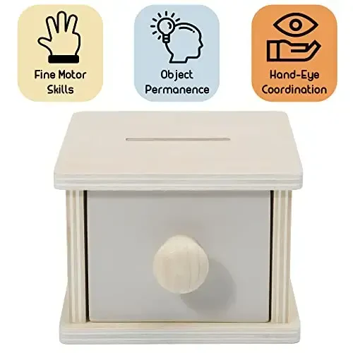Montessori Mama Montessori Coin Box, Montessori Toys for 1 Year Old Toddler Coins, Baby Wooden Montessori Toy Ball Infant Drawer Drop - 3