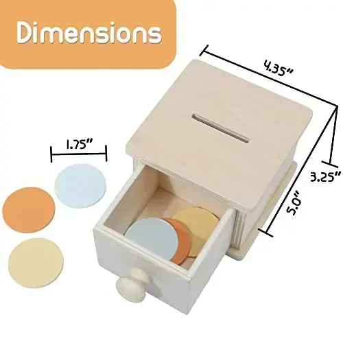 Montessori Mama Montessori Coin Box, Montessori Toys for 1 Year Old Toddler Coins, Baby Wooden Montessori Toy Ball Infant Drawer Drop - 4