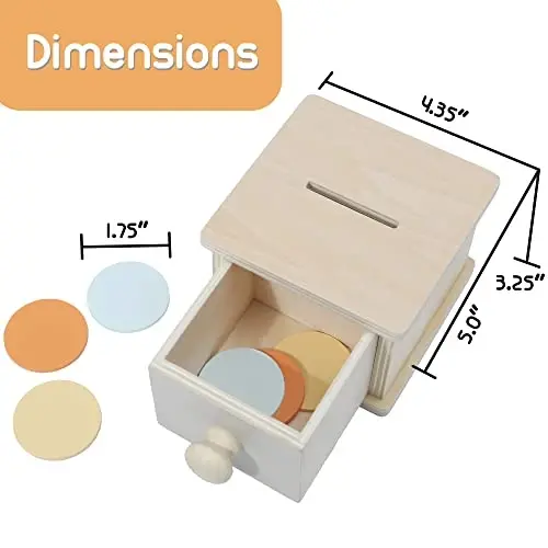 Montessori Coin Box, Montessori Toys for 1 Year Old Toddler Coins, Baby Wooden Toy Ball Infant Drawer Drop, 1+ Baby Essentials Object Permanence Learning - 4
