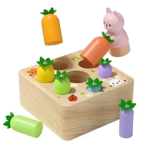 Montessori o'yinchoqlari 6-12 oylik chaqaloqlar uchun, 1 yoshli o'g'il va qizlar uchun yog'och o'yinchoq, kichkintoylar uchun magnitli sabzi o'yini, shakllarni saralash moslamasi, ta'limiy tug'ilgan kun (sakraydigan sabzi) - 1