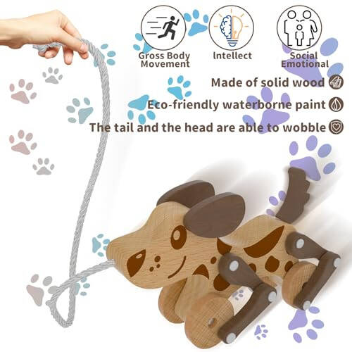 Montessori Toys 1 2 3 4 Years Old Boys Girls Wooden Walking Pull Dog Toy for Baby Toddler, Pull Along Walking Toys, Walk Along Puppy Pull, Wooden Pull & Push Toy | Wooden Pull Toy for Toddlers 1-3, Exquisite Look, Strong and Durable - 3