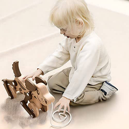 Montessori Toys 1 2 3 4 Years Old Boys Girls Wooden Walking Pull Dog Toy for Baby Toddler, Pull Along Walking Toys, Walk Along Puppy Pull, Wooden Pull & Push Toy | Wooden Pull Toy for Toddlers 1-3, Exquisite Look, Strong and Durable - 6