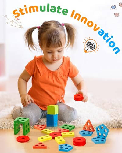 Montessori Toys for 1 2 3 Year Old Boy Girl, Wooden Sensory Toys for Toddlers 1-3,1 2 Year Old Boy Girl Gifts, Shape Sorter Motor Skills Toddler Learning Activities Puzzles - 27