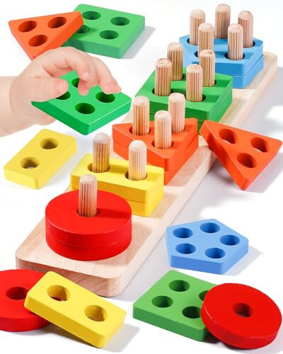 Montessori Toys for 1 2 3 Year Old Boy Girl, Wooden Sensory Toys for Toddlers 1-3,1 2 Year Old Boy Girl Gifts, Shape Sorter Motor Skills Toddler Learning Activities Puzzles - 19