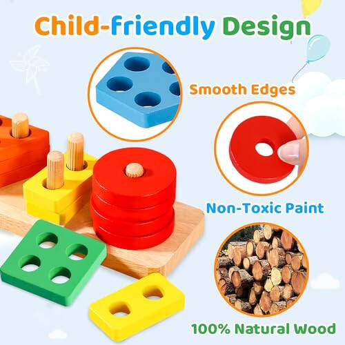 Montessori Toys for 1 2 3 Year Old Boy Girl, Wooden Sensory Toys for Toddlers 1-3,1 2 Year Old Boy Girl Gifts, Shape Sorter Motor Skills Toddler Learning Activities Puzzles - 17