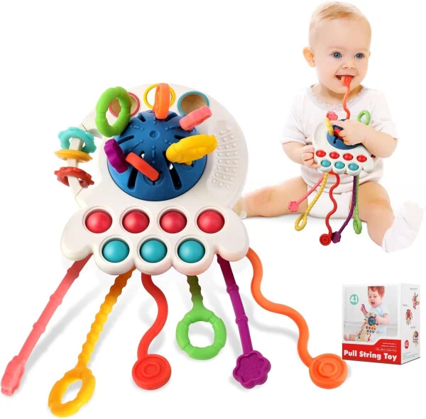 Montessori Sensory Toys for 1 Year Old, Pull String Teething Toys for Baby 6-12 Months - INVENCH