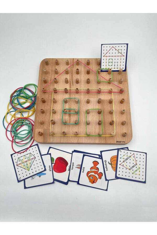 Montessori Ta'lim Beraketli Yog'och O'yinchoq – Geoboard / Rezina Tasma Bolalar O'yinchoqi - 2