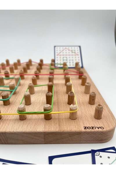 Montessori Ta'lim Beraketli Yog'och O'yinchoq – Geoboard / Rezina Tasma Bolalar O'yinchoqi - 3