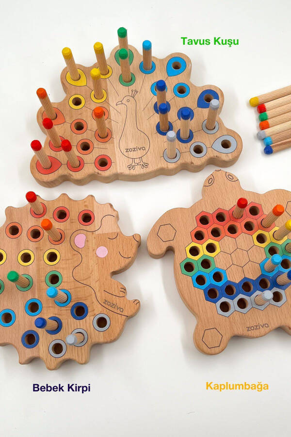 Montessori ta'limiy yog'och o'yinchoq - Ajratiladigan rangli yog'och toshbaqa o'yinchoq - 30