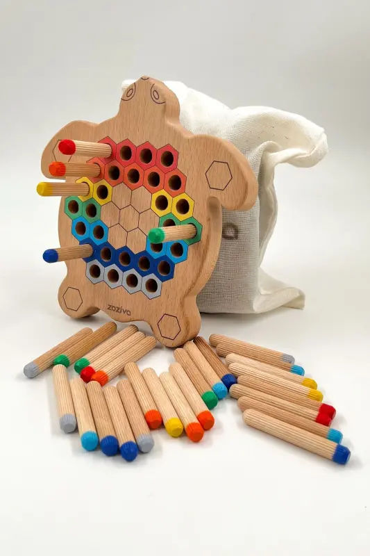 Montessori ta'limiy yog'och o'yinchoq - Ajratiladigan rangli yog'och toshbaqa o'yinchoq - ZOZIVA