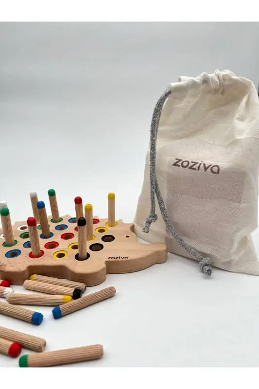 Montessori ta'limot beruvchi yog'och o'yinchoq - Rangli yog'och kirpi o'yinchoqni yig'ish - 4