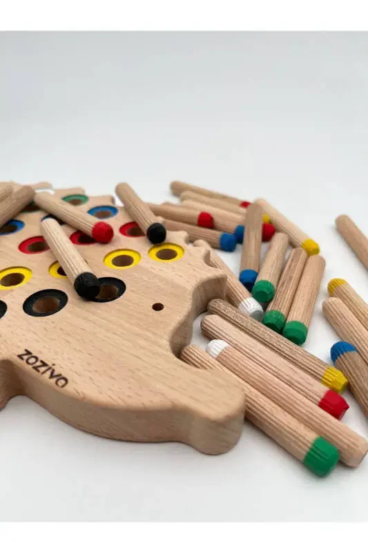 Montessori ta'limot beruvchi yog'och o'yinchoq - Rangli yog'och kirpi o'yinchoqni yig'ish - 5