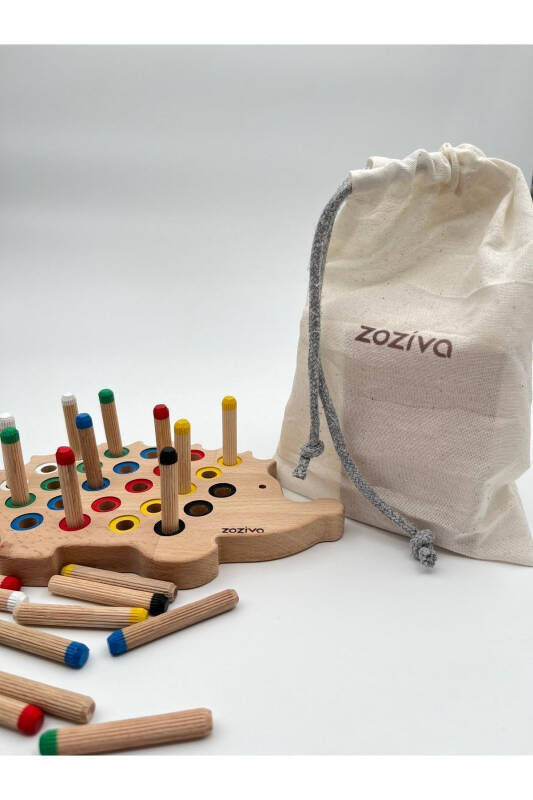 Montessori ta'limot beruvchi yog'och o'yinchoq - Rangli yog'och kirpi o'yinchoqni yig'ish - 4