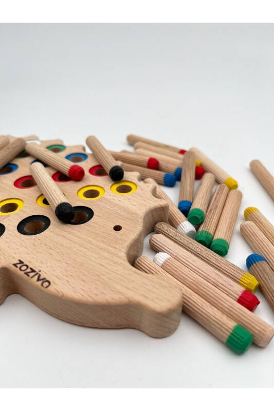 Montessori ta'limot beruvchi yog'och o'yinchoq - Rangli yog'och kirpi o'yinchoqni yig'ish - 5