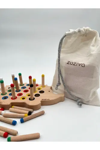 Montessori ta'limot beruvchi yog'och o'yinchoq - Rangli yog'och kirpi o'yinchoqni yig'ish - 4