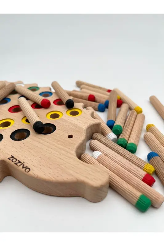Montessori ta'limot beruvchi yog'och o'yinchoq - Rangli yog'och kirpi o'yinchoqni yig'ish - 5