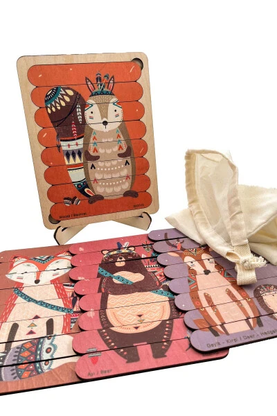 Montessori ta'limot beruvchi yog'ochli jumboq iqtisodiy o'yinchoq to'plami 4 xil jumboq Tulki, Quyon, Ayiq, Kiyik 35 qism - Modazone