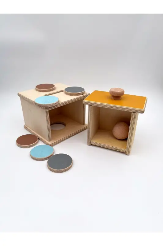 Montessori Top ve Para Kutusu (2in1), 1 Yaş için Bebek Ahşap Oyuncakları, İlk Öğrenme Oyuncakları - huş - 2