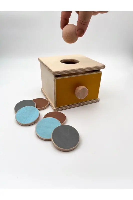 Montessori Top ve Para Kutusu (2in1), 1 Yaş için Bebek Ahşap Oyuncakları, İlk Öğrenme Oyuncakları - huş - 4