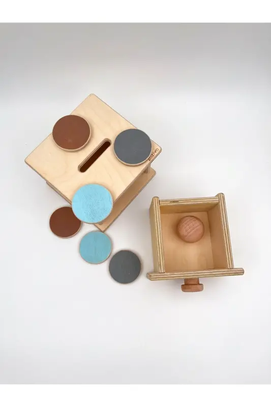 Montessori Top ve Para Kutusu (2in1), 1 Yaş için Bebek Ahşap Oyuncakları, İlk Öğrenme Oyuncakları - huş - 6