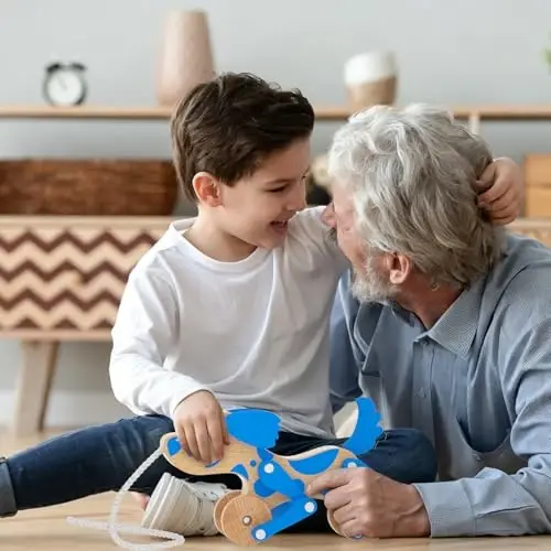 Montessori Toys 1 2 3 4 Years Old Boys Girls Wooden Walking Pull Dog Toy for Baby Toddler, Pull Along Walking Toys, Walk Along Puppy Pull, Wooden Pull & Push Toy (Blue) - 5