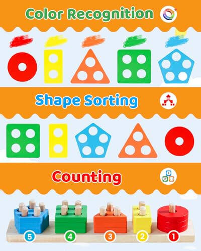 Montessori Toys for 1 2 3 Year Old Boy Girl, Wooden Sensory Toys for Toddlers 1-3, Toys for Ages 2-4, 1 2 Year Old Boy Girl Birthday Gifts, Shape Sorter Fine Motor Skills Learning Puzzles Toddler Toys - 34