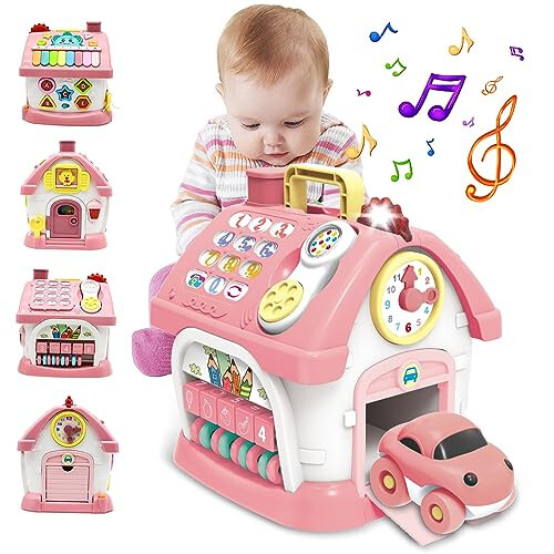 Montessori Toys for 1+ Year Old Girl - Toddler toys age 1-2, 8-in-1 Toys with Sound/Lights/Music/Clock/Telephone/Car,Smart Learning Home - 1