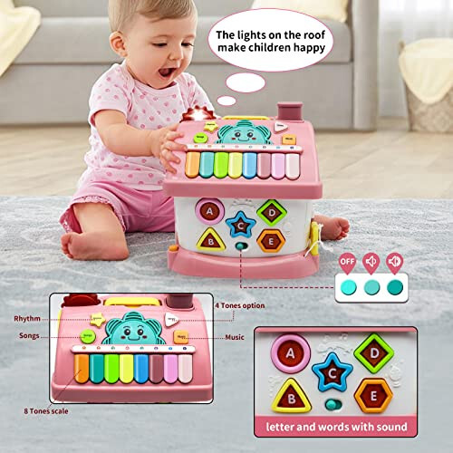 Montessori Toys for 1+ Year Old Girl - Toddler toys age 1-2, 8-in-1 Toys with Sound/Lights/Music/Clock/Telephone/Car,Smart Learning Home - 4