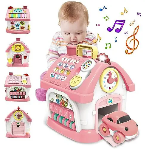 Montessori Toys for 1+ Year Old Girl - Toddler toys age 1-2, 8-in-1 Toys with Sound/Lights/Music/Clock/Telephone/Car,Smart Learning Home - 2