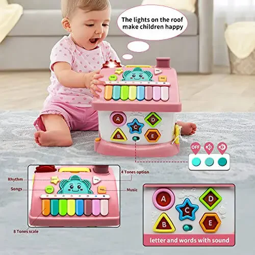 Montessori Toys for 1+ Year Old Girl - Toddler toys age 1-2, 8-in-1 Toys with Sound/Lights/Music/Clock/Telephone/Car,Smart Learning Home - 5