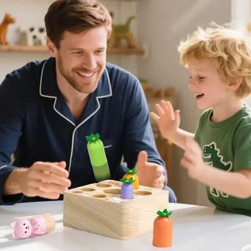 Montessori Toys for Baby 6-12 Months, Wooden Toy for 1 Year Old Boys and Girls, Magnetic Carrot Game for Toddlers, Shape Sorting Matching Puzzle, Educational Birthday (Bouncing Carrot) - 4