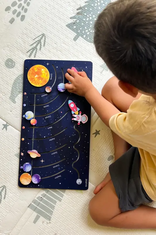 Montessori yog'och quyosh tizimi harakatlanuvchi sayyoralar o'yinchoqi, ta'limiy o'yinchoq - 2