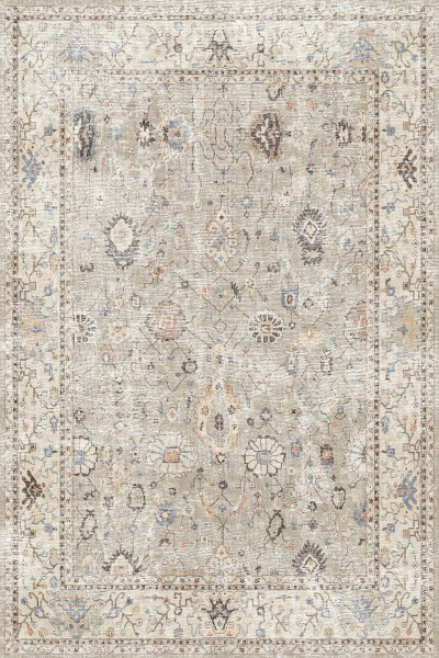 Monty Elite Vintage Patterned Cotton-Based Washable Non-Slip Antibacterial Chenille Living Room Rug - 3