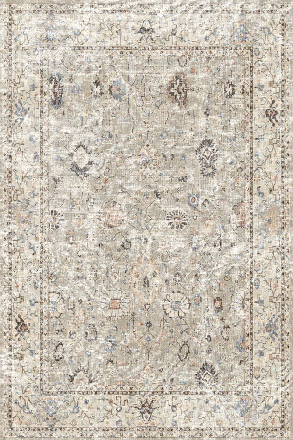 Monty Elite Vintage Patterned Cotton-Based Washable Non-Slip Antibacterial Chenille Living Room Rug - 3