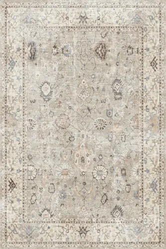Monty Elite Vintage Patterned Cotton-Based Washable Non-Slip Antibacterial Chenille Living Room Rug - 3
