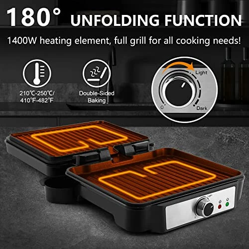 MONXOOK Panini Press Sandwich Maker, 4 Slices Panini Grill Non-Stick Coated Plates, Panini Makers with Temperature Control, Opens 180 Degrees, Removable Drip Tray, 1400W, Stainless Steel - MONXOOK (1)