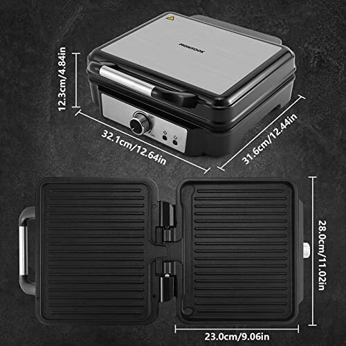 MONXOOK Panini Press Sandwich Maker, 4 Slices Panini Grill Non-Stick Coated Plates, Panini Makers with Temperature Control, Opens 180 Degrees, Removable Drip Tray, 1400W, Stainless Steel - 6