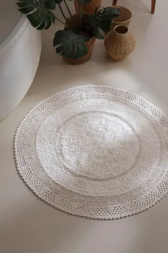 Moon 100% paxta hammom gilamchasi Ekru 120x120 - 4